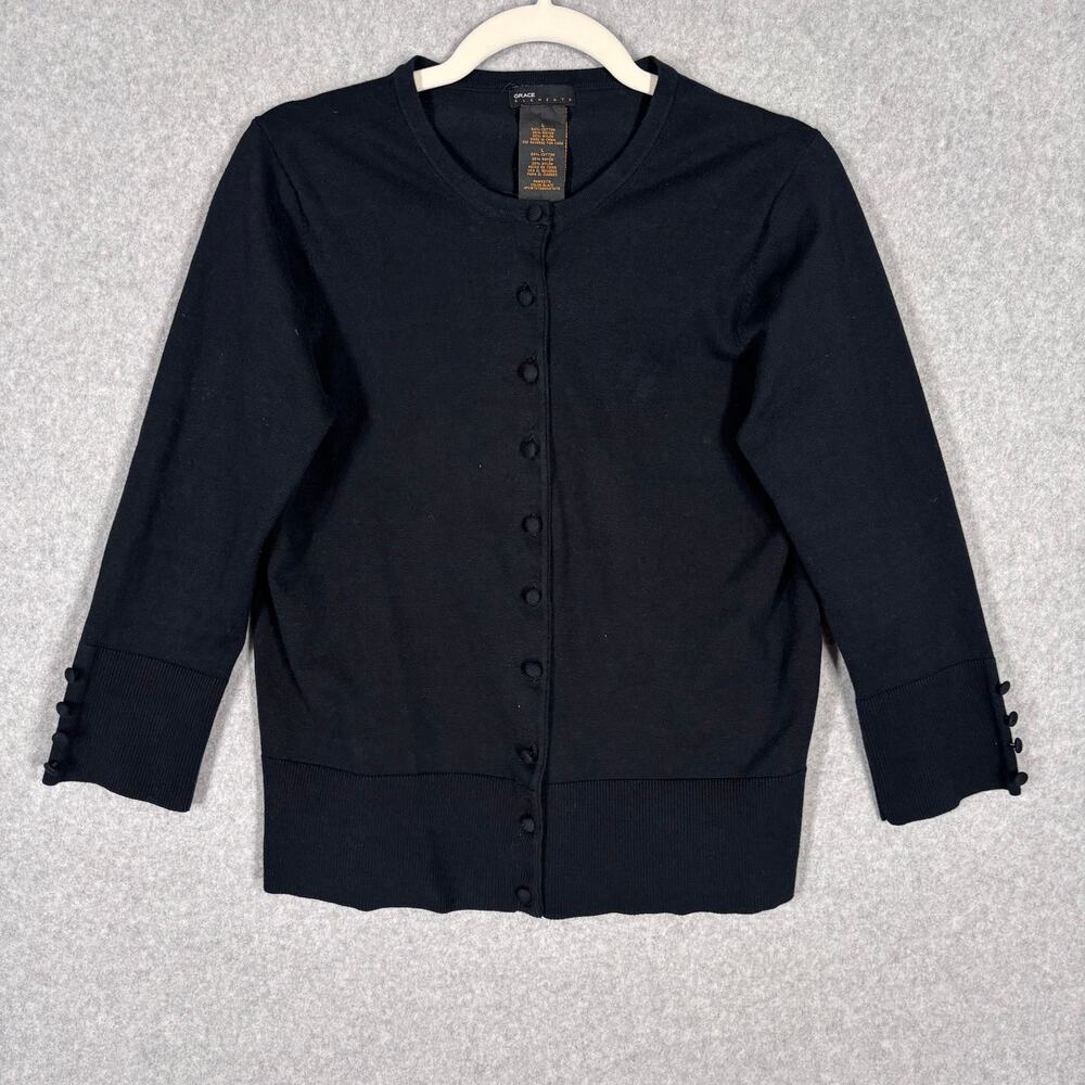 Grace Elements Cardigan Large Black Button Thin B… - image 1